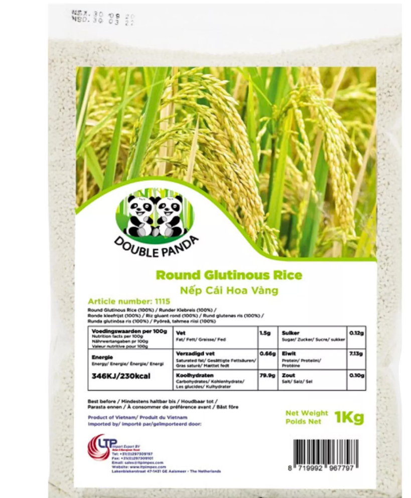 DOUBLE PANDA Round Glutinous Rice 1 Kg - Nep Hoa Vang