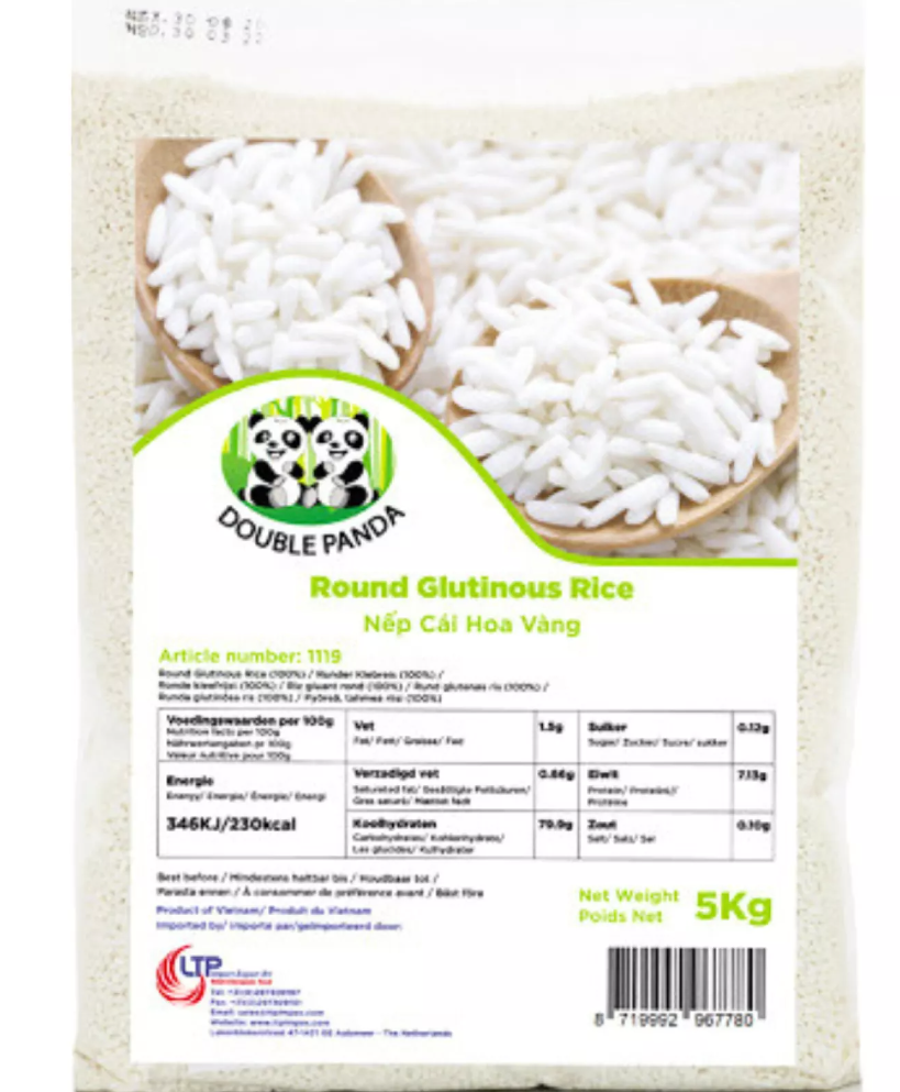 DOUBLE PANDA Round Grain Glutinous Rice 5 Kg - Nep Hoa Vang