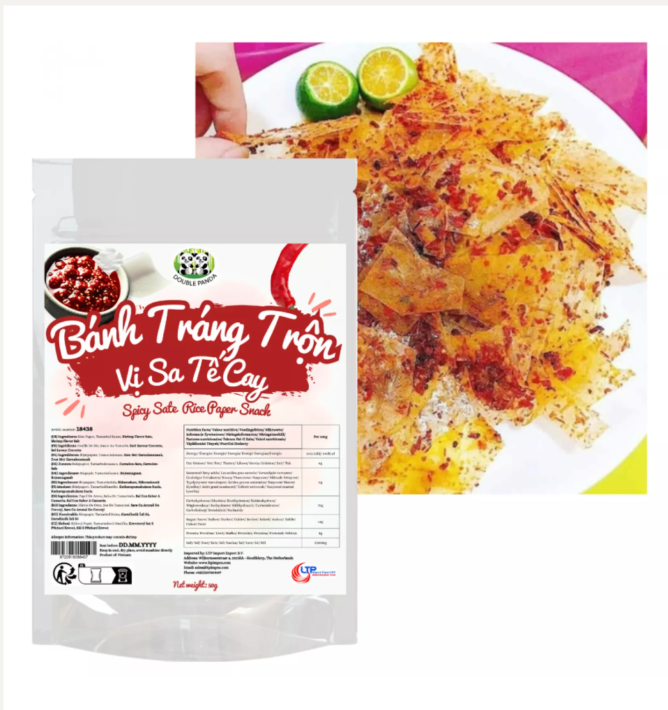 DOUBLE PANDA Spicy Sate Rice Paper - Banh Tran Tron Sa Te50G
