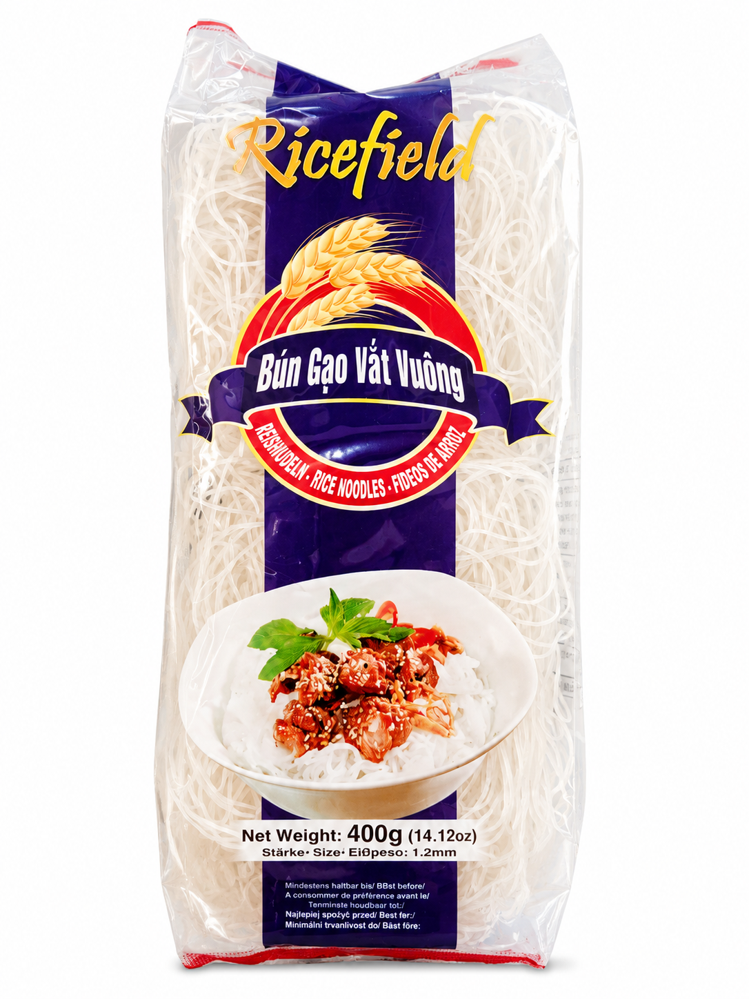 RICEFIELD Vietnam Rice Vermicelli 1,2 Mm / Bun Tuoi 8Pcs 400 G