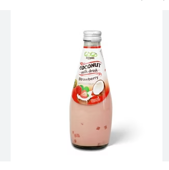 ROYAL PLUS Coconut Milk With Nata De Coco Strawberry Flavor Bottle 290Ml