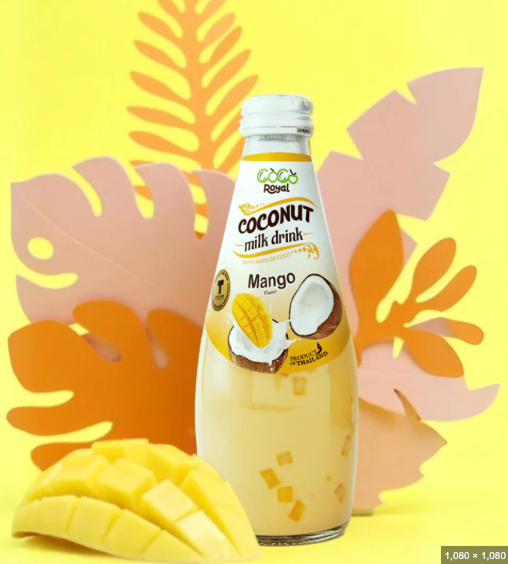 ROYAL PLUS Coconut Milk With Nata De Coco Mango Flavor Bottle 290Ml