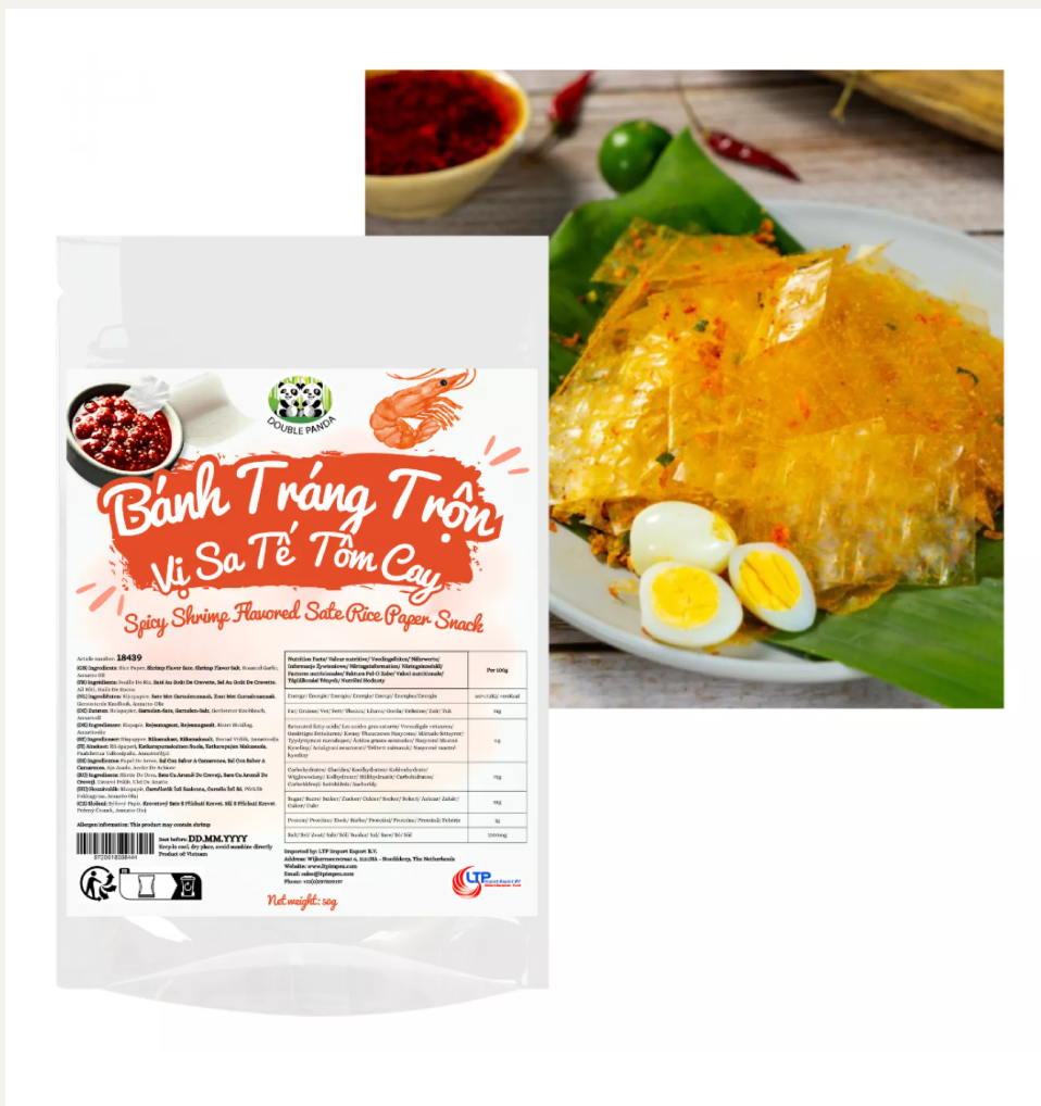 DOUBLE PANDA Spicy Sate Rice Paper - Banh Trang Tron Sa Te Tom50G