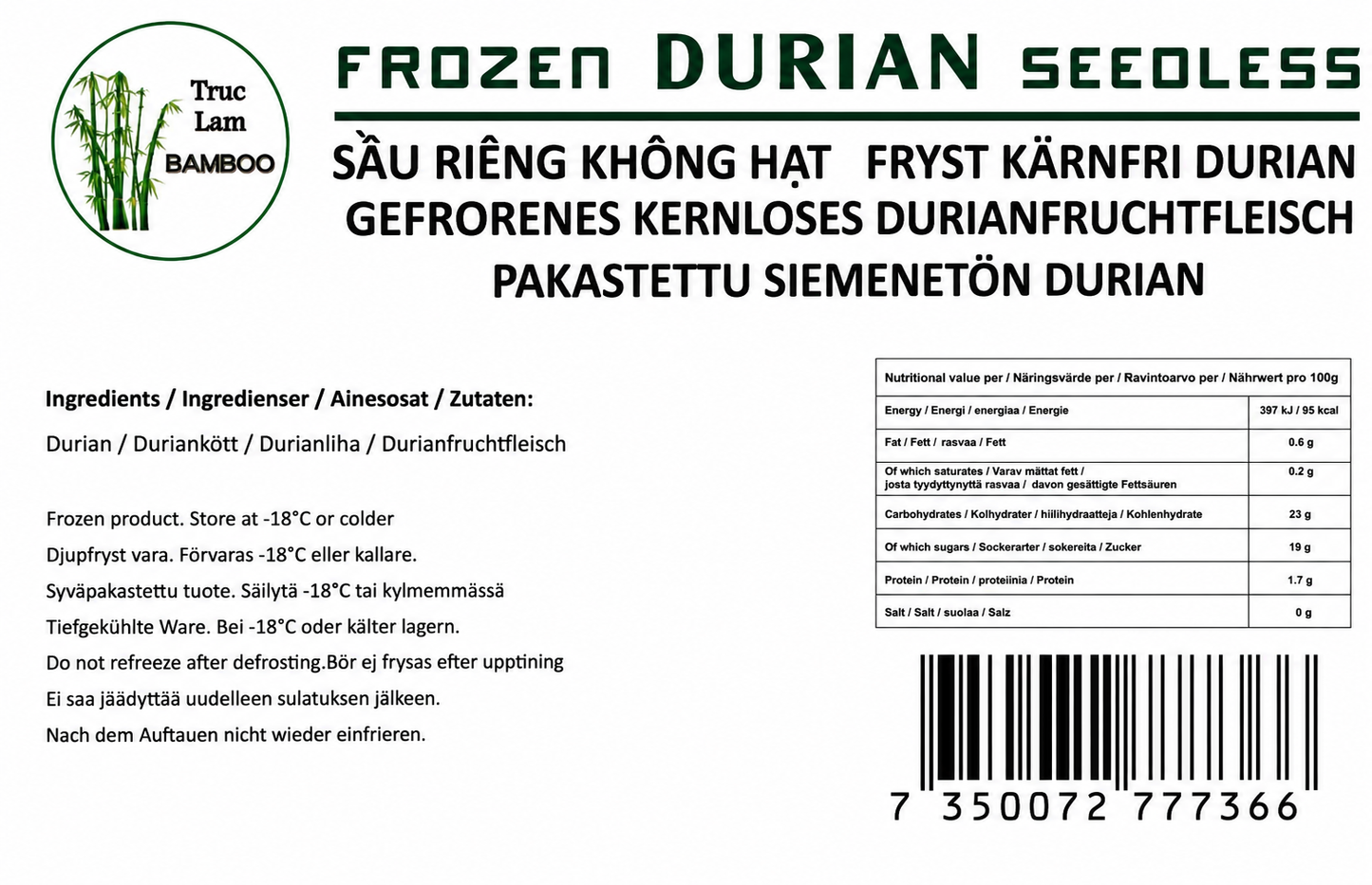 BAMBOO Frozen Durian Meat - Sau Rieng 400G