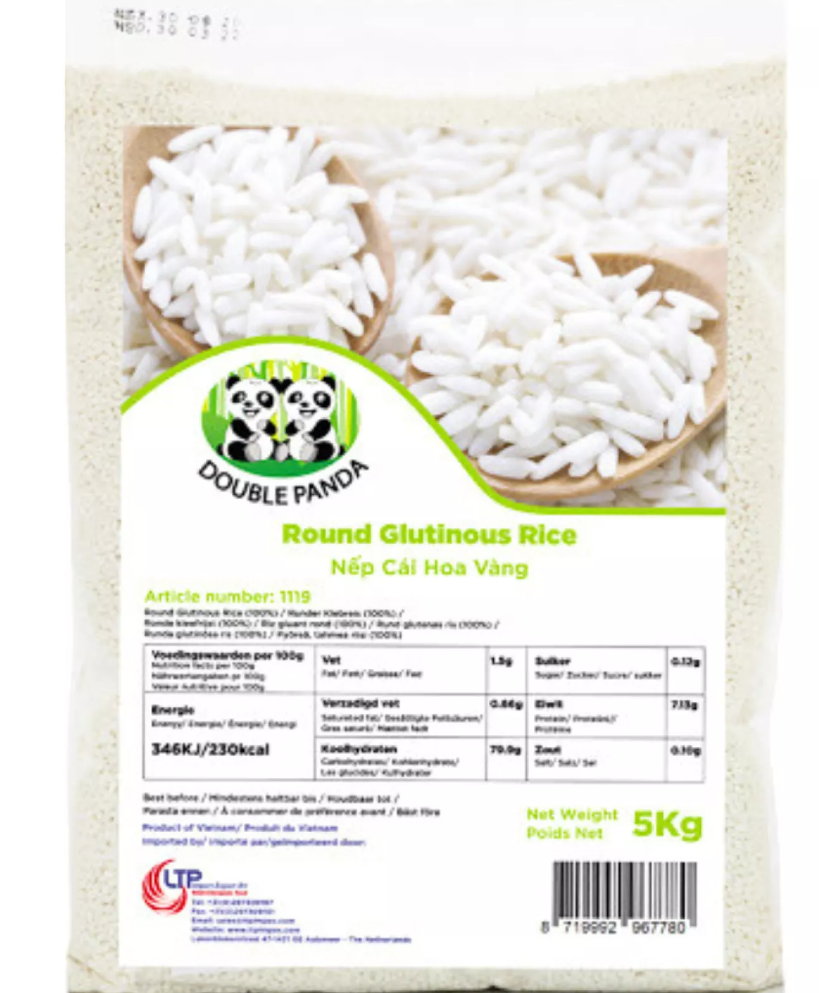 DOUBLE PANDA Round Grain Glutinous Rice 5 Kg  - Nep Hoa Vang