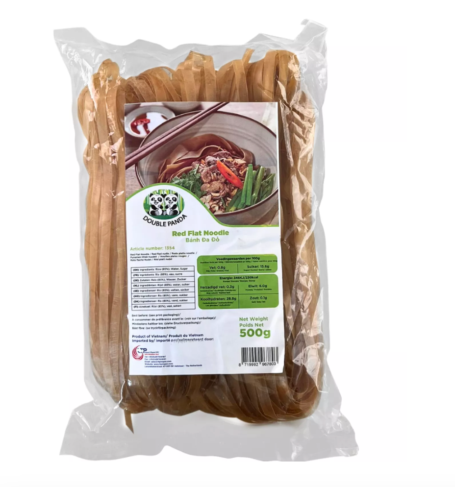 DOUBLE PANDA Red Flat Noodle 500G - Banh Da Do