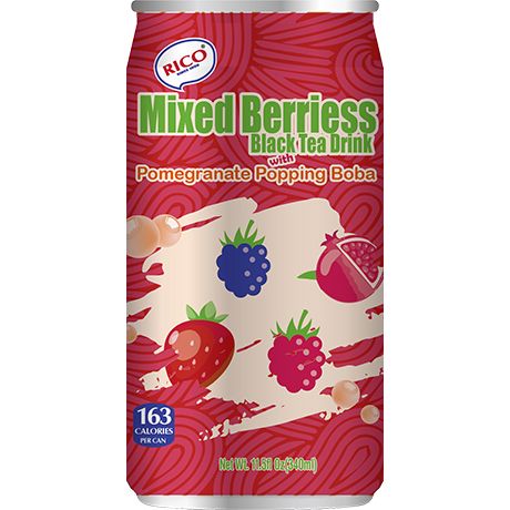 RICO Black Tea Drink Mixed Berries & Boba 340 Ml