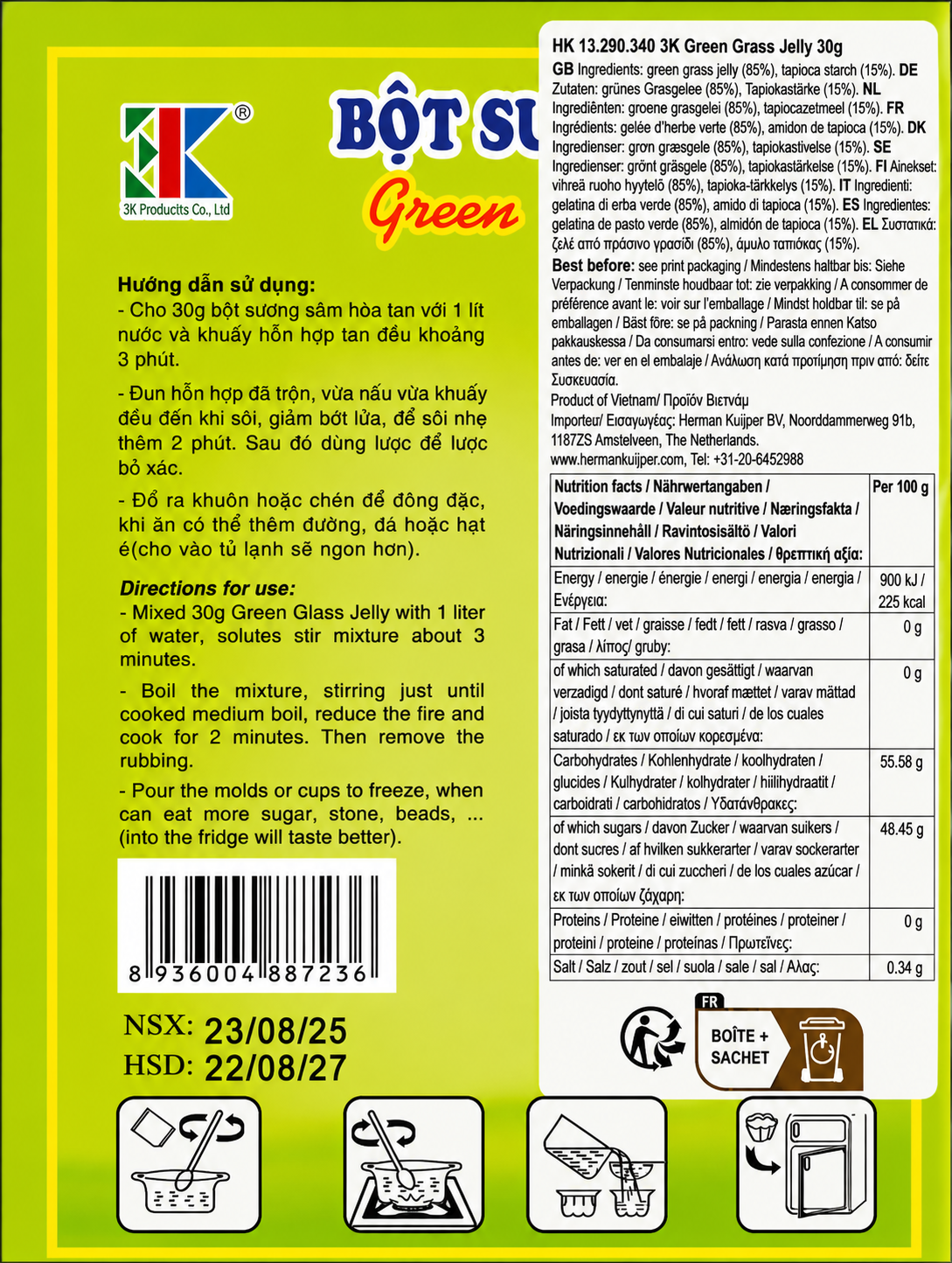 3K FOODS Green Grass Jelly - Bot Suong Sam