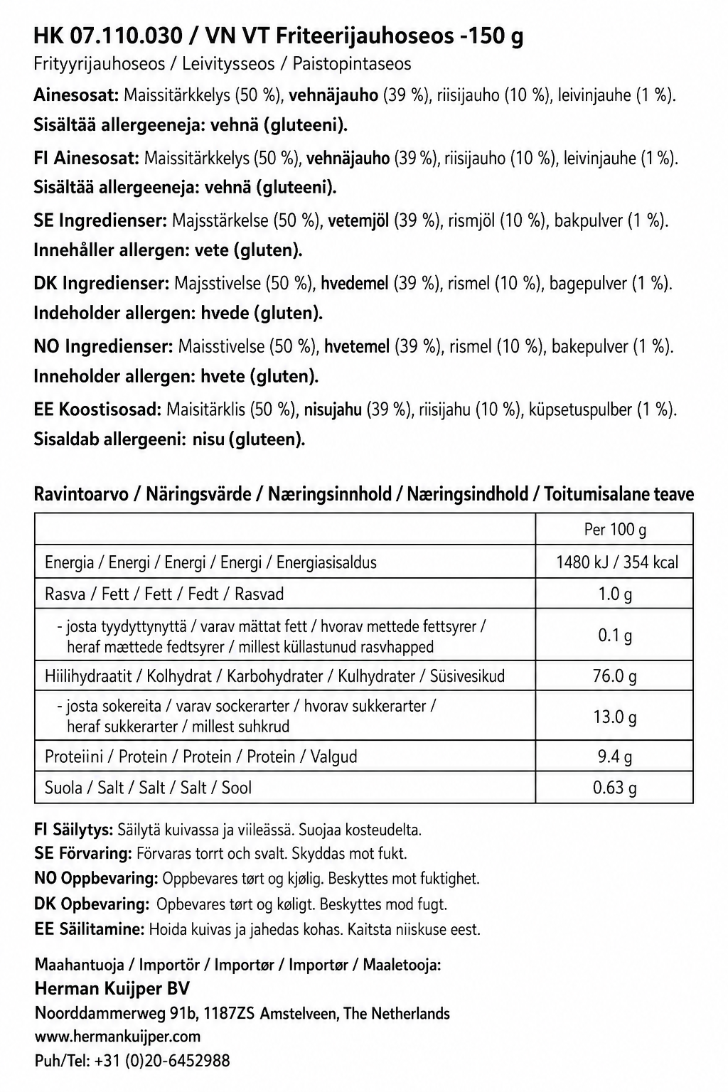 VINH THUAN Fried Powder Mix For Shrimp 150G