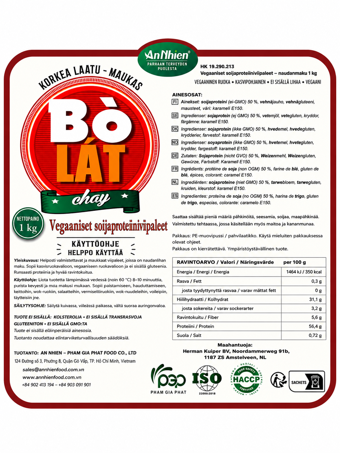VN ANN Vegan Soy Beef Slices/ Bo Lat Chay 1Kg