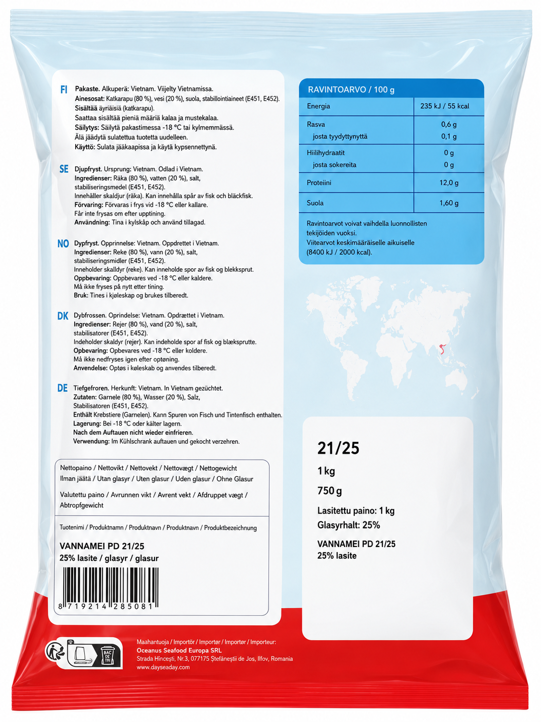 DAYSEADAY Vannamei Shrimps P&D 21/25 1Kg