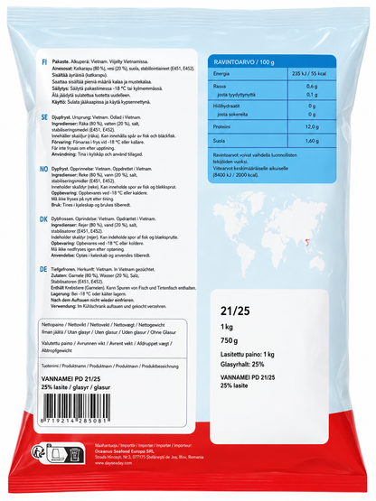 DAYSEADAY Vannamei Shrimps P&D 21/25 1Kg