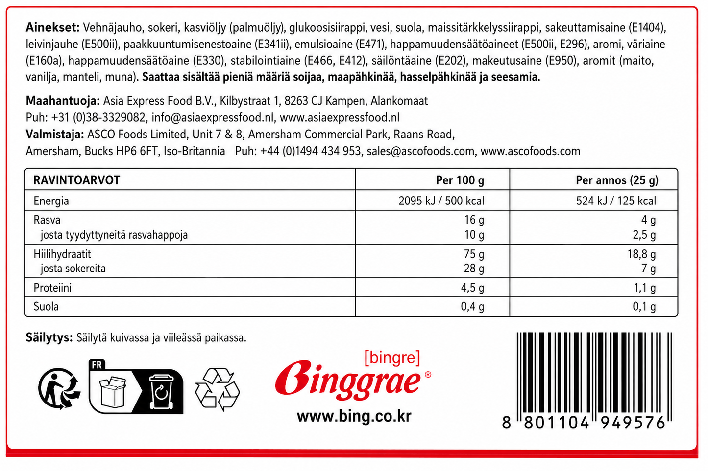 BINGGRAE Ice Cream Sandwich Samanco 4 X 96,7 G