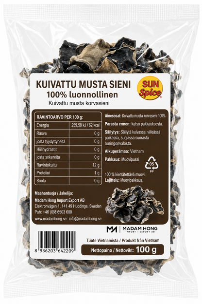 SUN SPICE Dried Black Fungus Whole - Moc Nhi / Nam Meo 100G